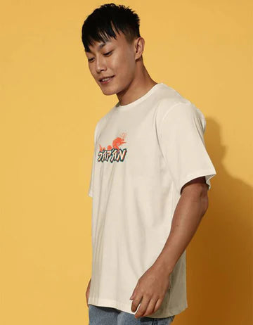 White oversized printed T shirt
