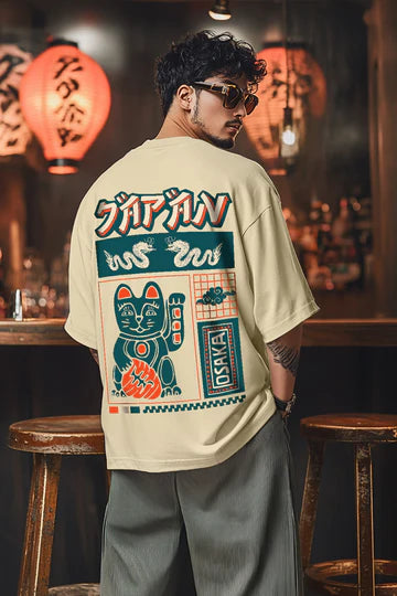 White oversized printed T shirt